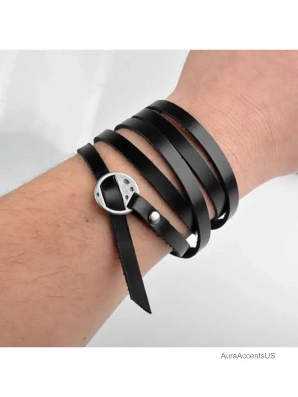 Genuine Leather 5 Wrap Bracelet with Metal Lock, Vintage Boho Cuff, Adjustable,